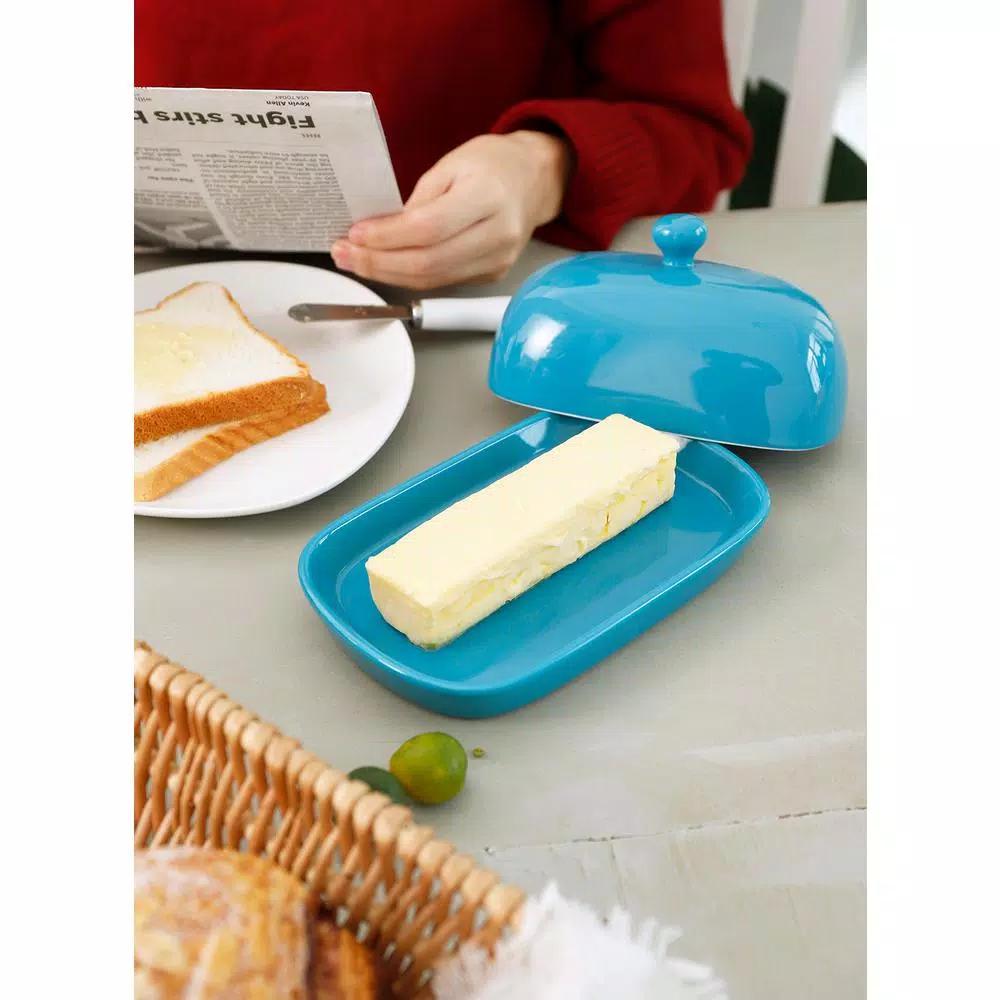 Sweese Porcelain Butter Dish with Lid, Steel Blue, 1 Piece