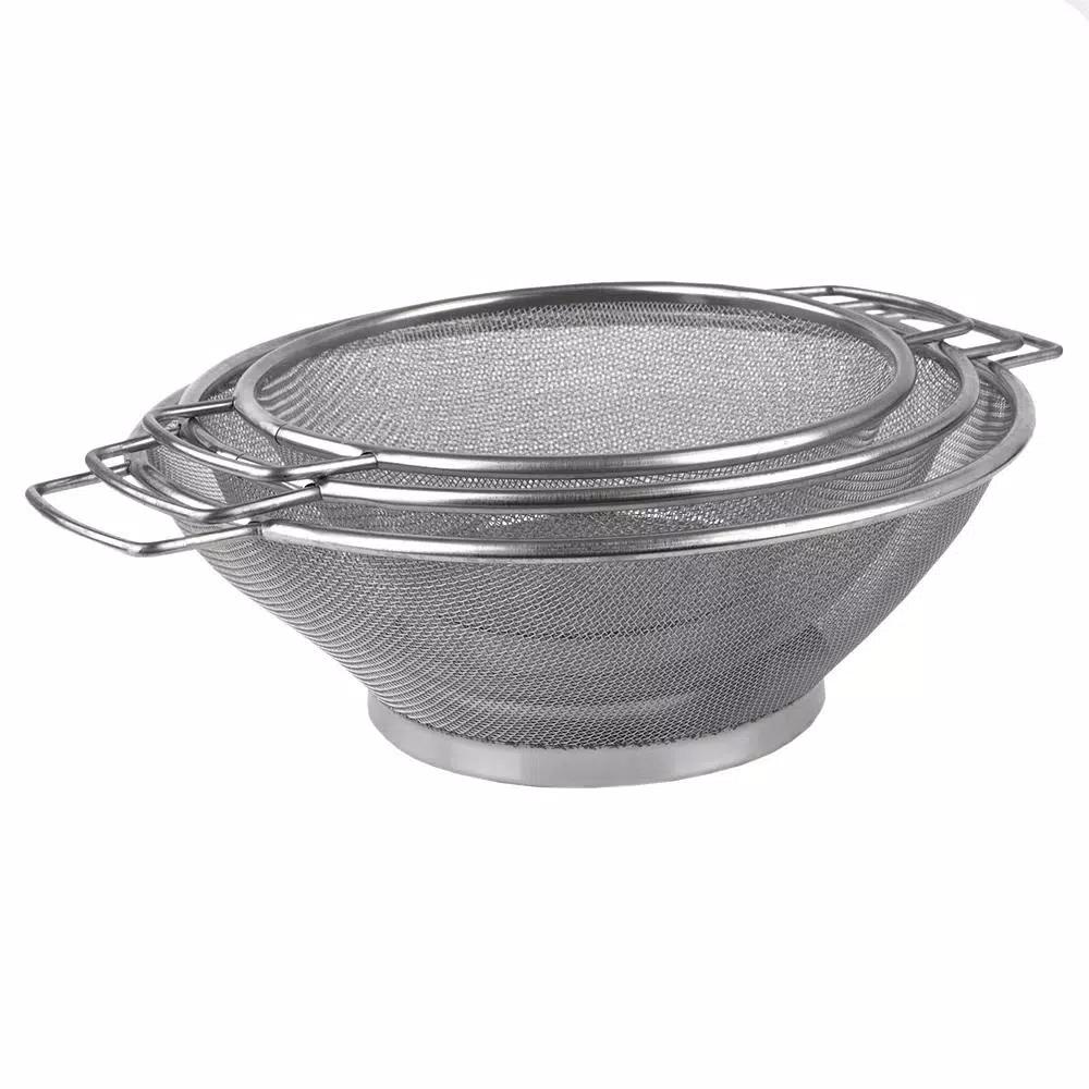 Home Basics 3-Piece Stainless Steel Mesh Colander Set, Gray