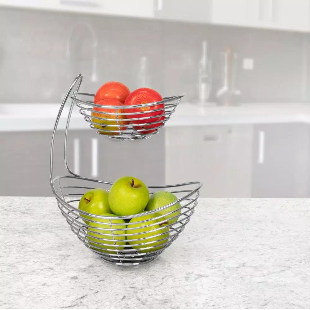 Spectrum Opus Arched 2-Tier Chrome Server Basket, Steel Fruit and Vegetable Organizer