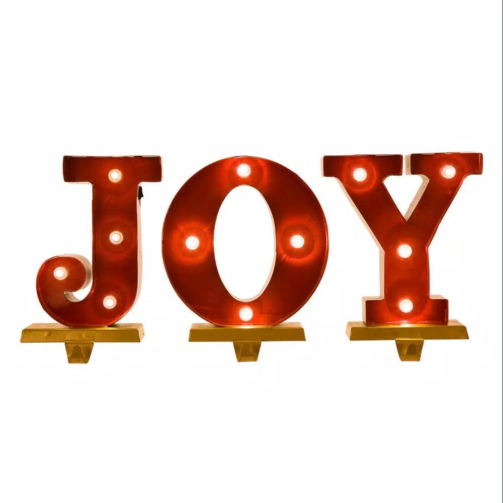 Glitzhome JOY Metal Stocking Holder Set of 3 - Illuminating Holiday Tabletop Decor