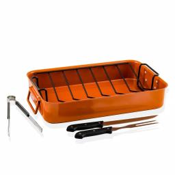 Ovente 5.5 Qt. Non-Stick Roasting Pan with Carving Set and V-Shaped Rack, Copper thumbnail 4
