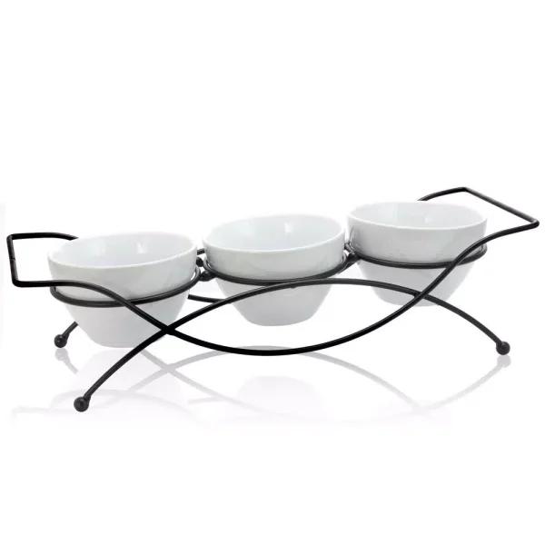 GIBSON elite Splendid Grace White Ceramic Divided Serving Set with Metal Rack (5-Piece)