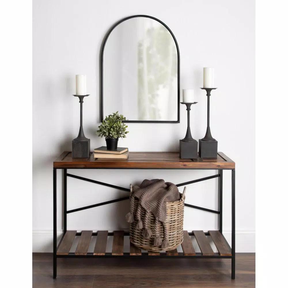 Kate and Laurel Bedrick Black Wood and Metal Candle Holder Set of 3, Modern Farmhouse Pedestal Style