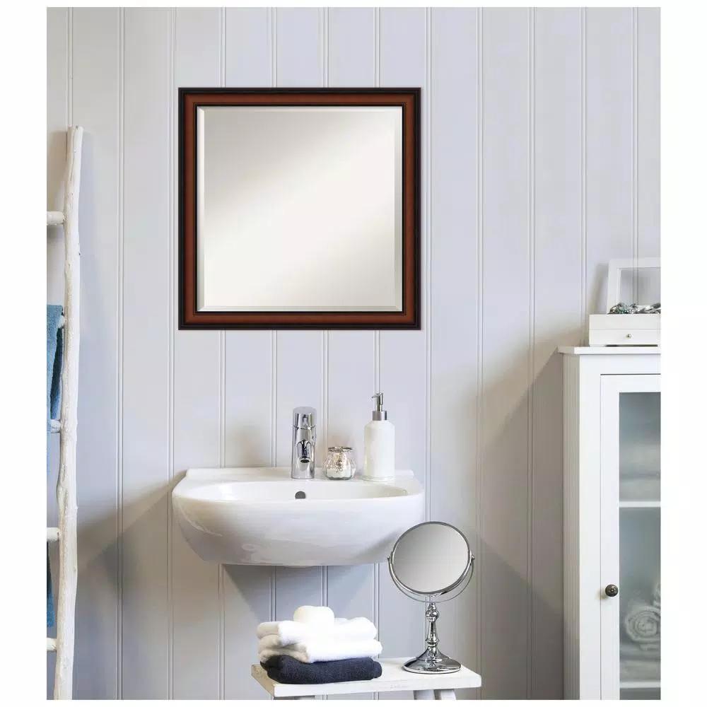 Amanti Art Cyprus 23 in. W x 23.12 in. H Square Beveled Edge Wood Bathroom Vanity Mirror, Dark Brown Walnut