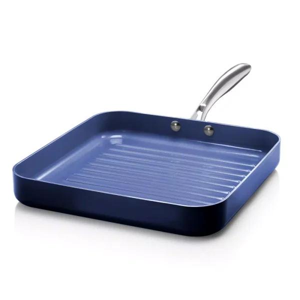 GRANITESTONE Granite Stone Classic Blue 10.5 in. Diamond-Infused Nonstick Aluminum Square Grill Pan
