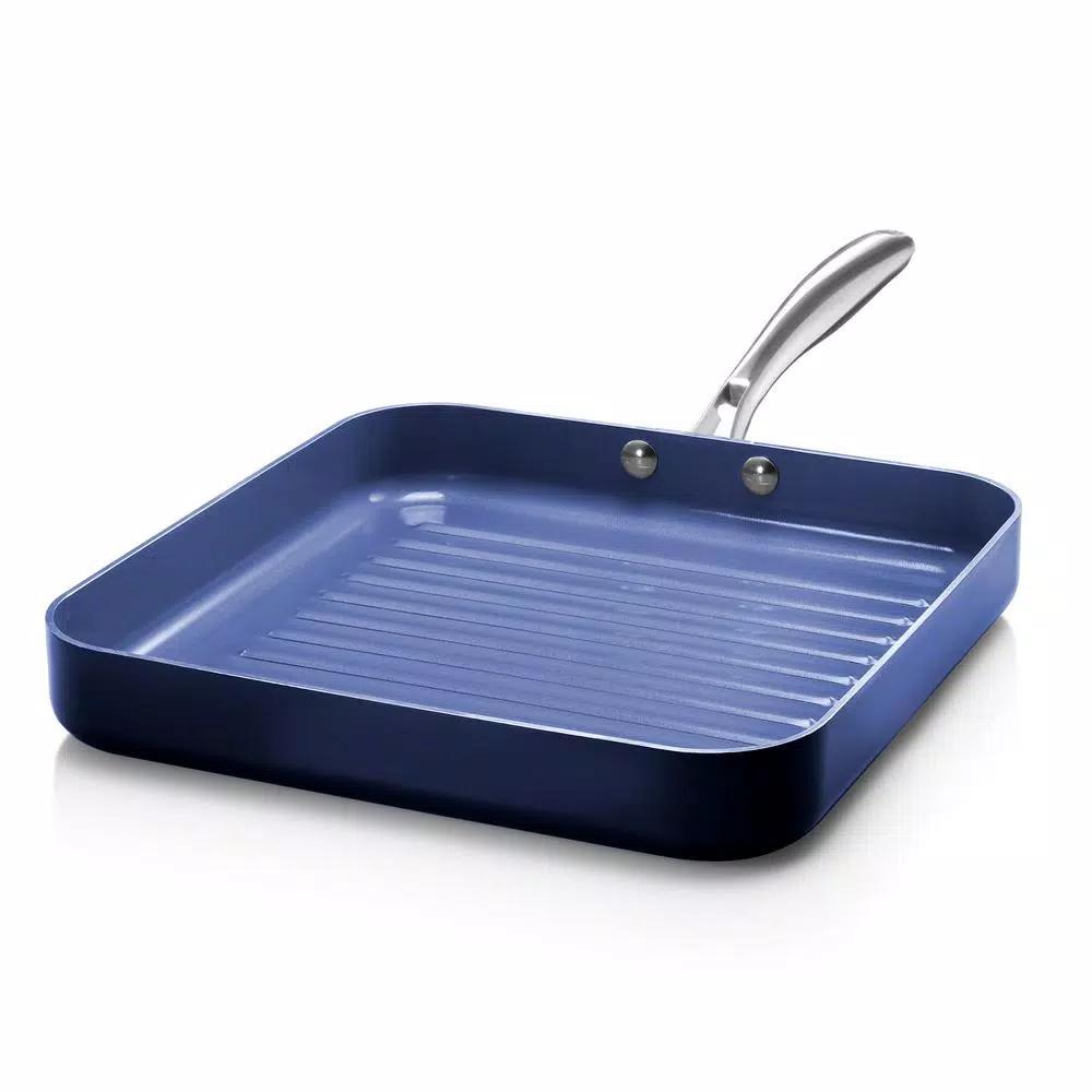 GRANITESTONE Granite Stone Classic Blue 10.5 in. Diamond-Infused Nonstick Aluminum Square Grill Pan