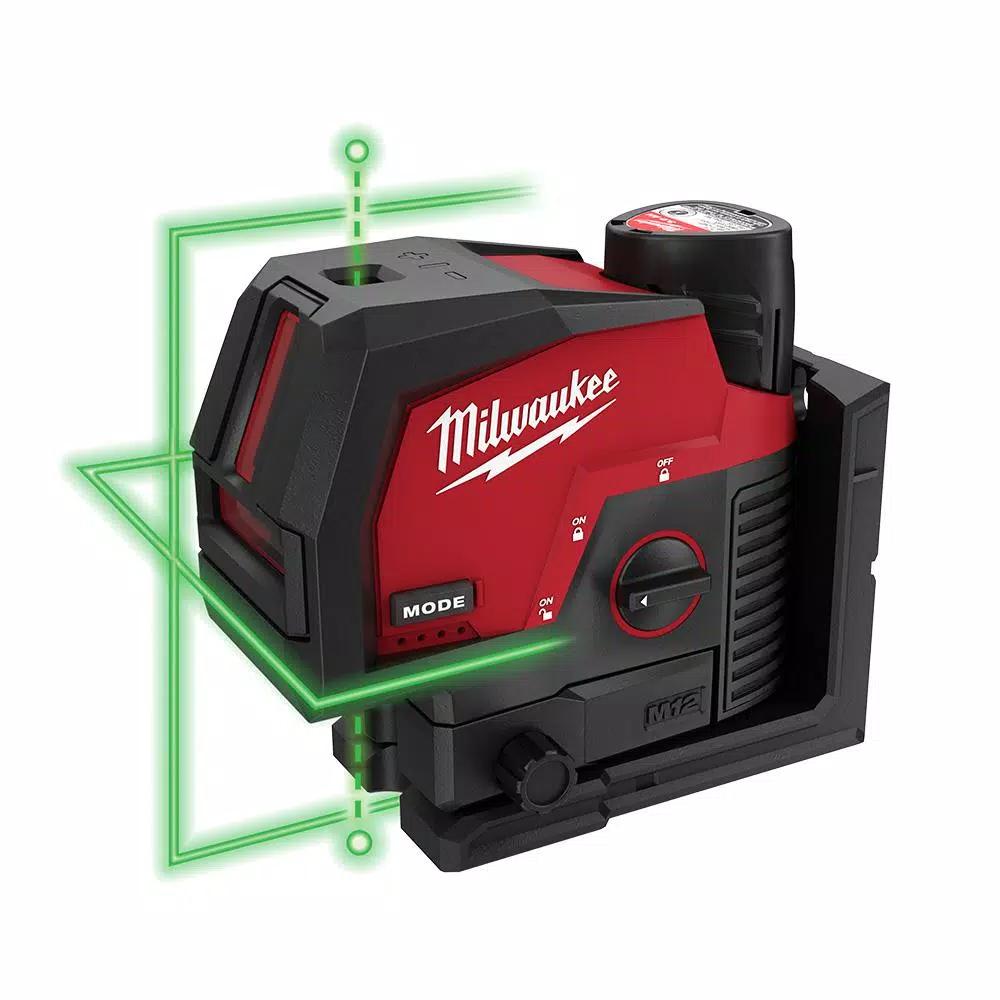Milwaukee M12 Green Cross Line and Plumb Points Laser Level Kit with 3.0 Ah Battery