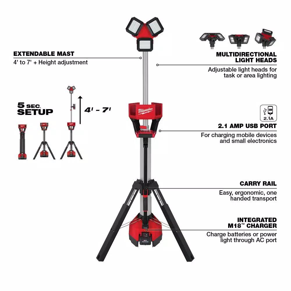 Milwaukee M18 ROCKET LED Tower Light/Charger Kit with 8.0 Ah Battery
