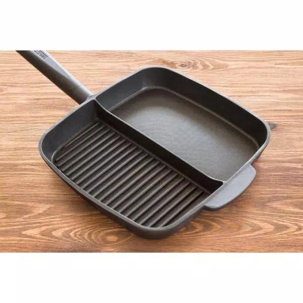 MasterPan 11 in. Cast Aluminum Nonstick Sectional Grill Pan with Split Section, Black