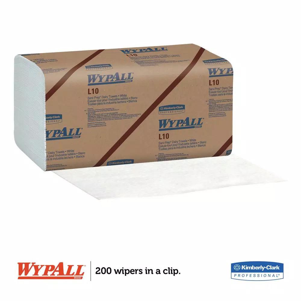 WypAll L10 Sani-Prep Dairy Towels, 1-Ply, 10.5 x 9.37 in, 2400 Sheets (12 Packs of 200)