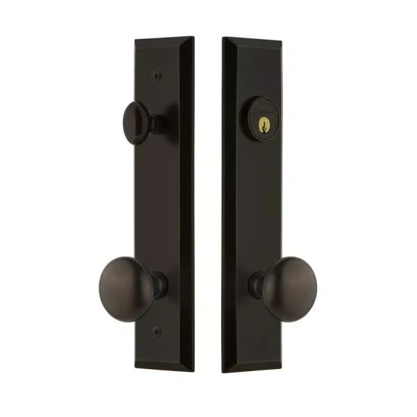 Grandeur Fifth Avenue Tall Plate Keyed Entry Handleset with Knob, Timeless Bronze, 2-3/8 in. Backset