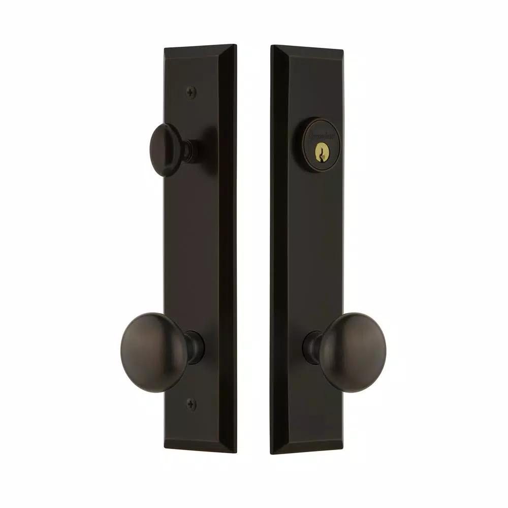 Grandeur Fifth Avenue Tall Plate Keyed Entry Handleset with Knob, Timeless Bronze, 2-3/8 in. Backset