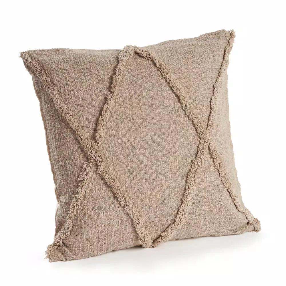 LR Resources Taupe Solid Hypoallergenic Cotton Throw Pillow with Polyester Insert, 20 x 20 in.
