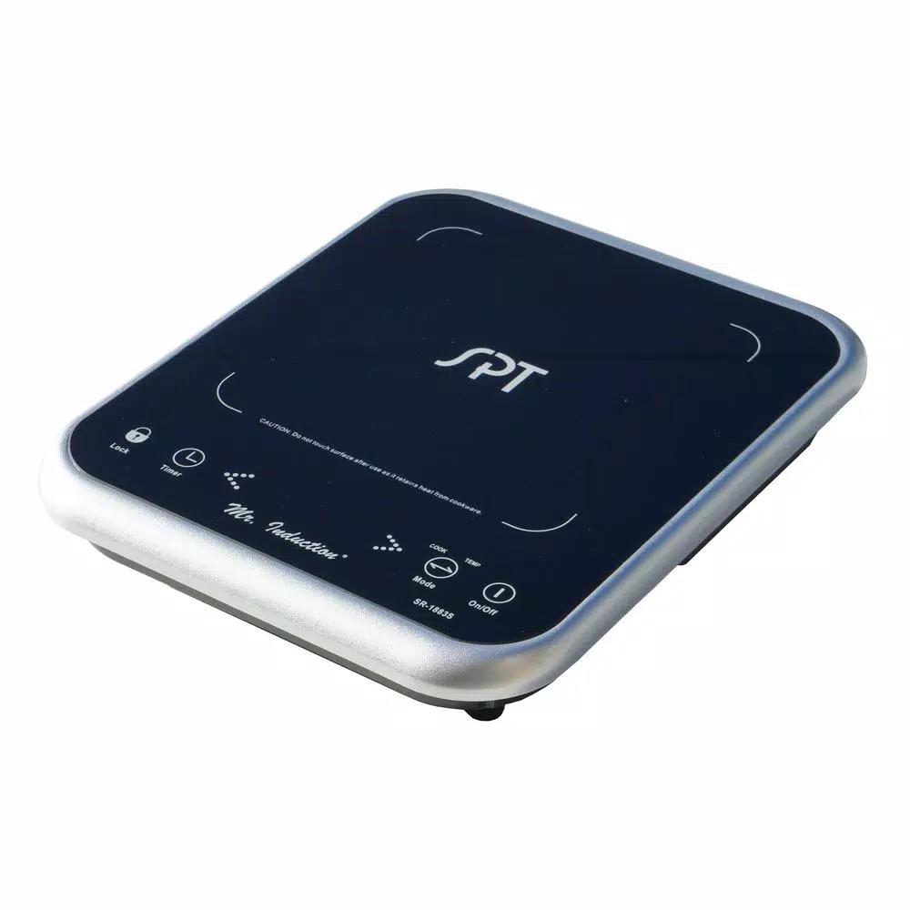 SPT 1650W Single Burner Induction Cooktop with 3.5L Stainless Steel Pot and Glass Lid, Black & Silver