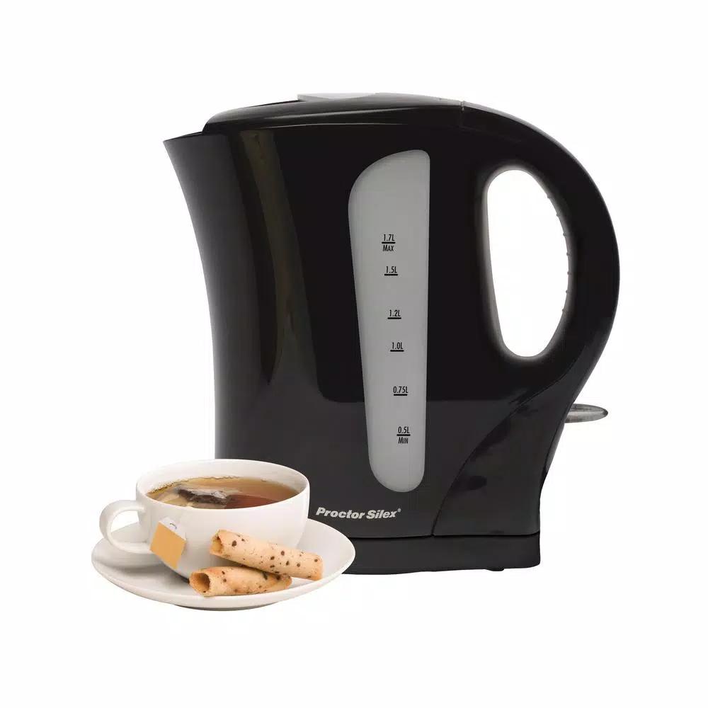 Proctor Silex 1.7L Electric Kettle, 1500W Cordless Water Boiler, Black