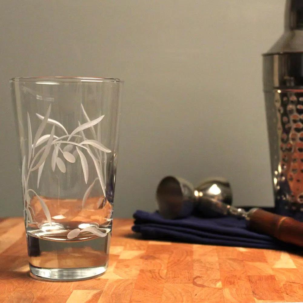 Rolf Glass Olive Branch Clear 15.5 oz. Highball Glass Set of 4 - Diamond-Wheel Engraved