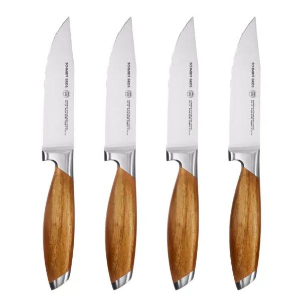 SCHMIDT BROS. Schmidt Brothers Bonded Teak 4-Piece Jumbo Steak Knife Set with Wood Gift Box