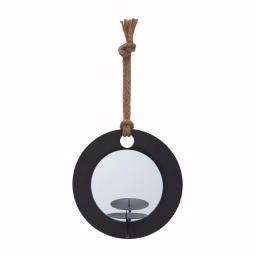 DANYA B Algarve Black Round Pillar Candle Sconce with Mirror and Rope thumbnail 4