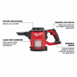 Milwaukee M18 18V Lithium-Ion Cordless Compact Vacuum (Tool-Only) thumbnail 3