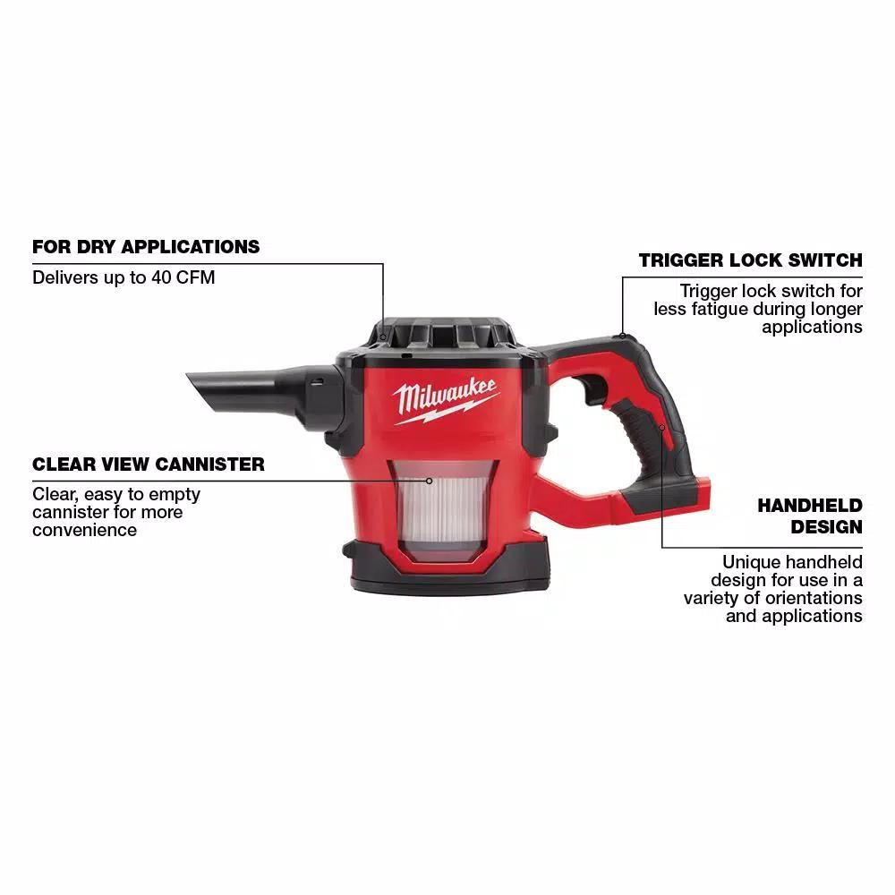 Milwaukee M18 18V Lithium-Ion Cordless Compact Vacuum (Tool-Only)