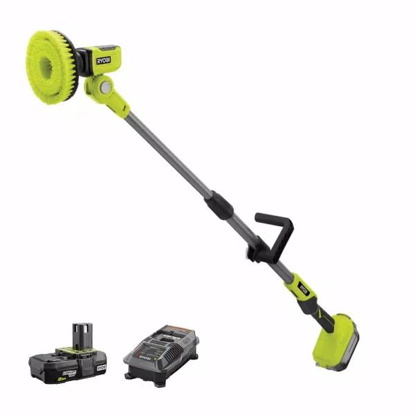 RYOBI 18V ONE+ Telescoping Power Scrubber Kit with 2.0 Ah Battery and Charger