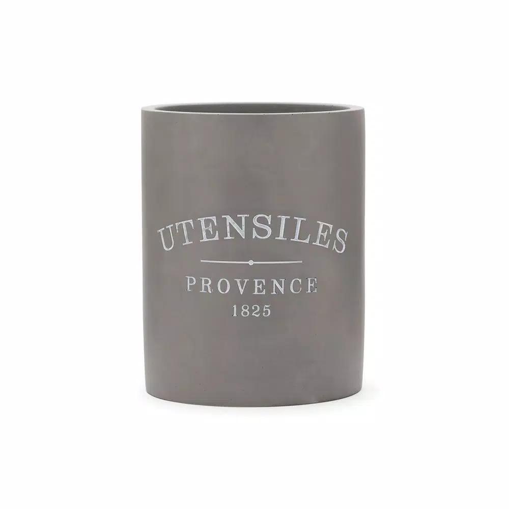 Fox Run 7 in. Slate Grey Round Cement Utensil Holder - Durable Kitchen Tool Crock