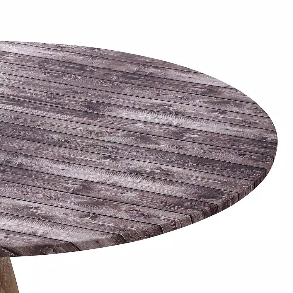 Brielle Home 42" Round Cotton Fitted Table Cover, Distressed Wood Print