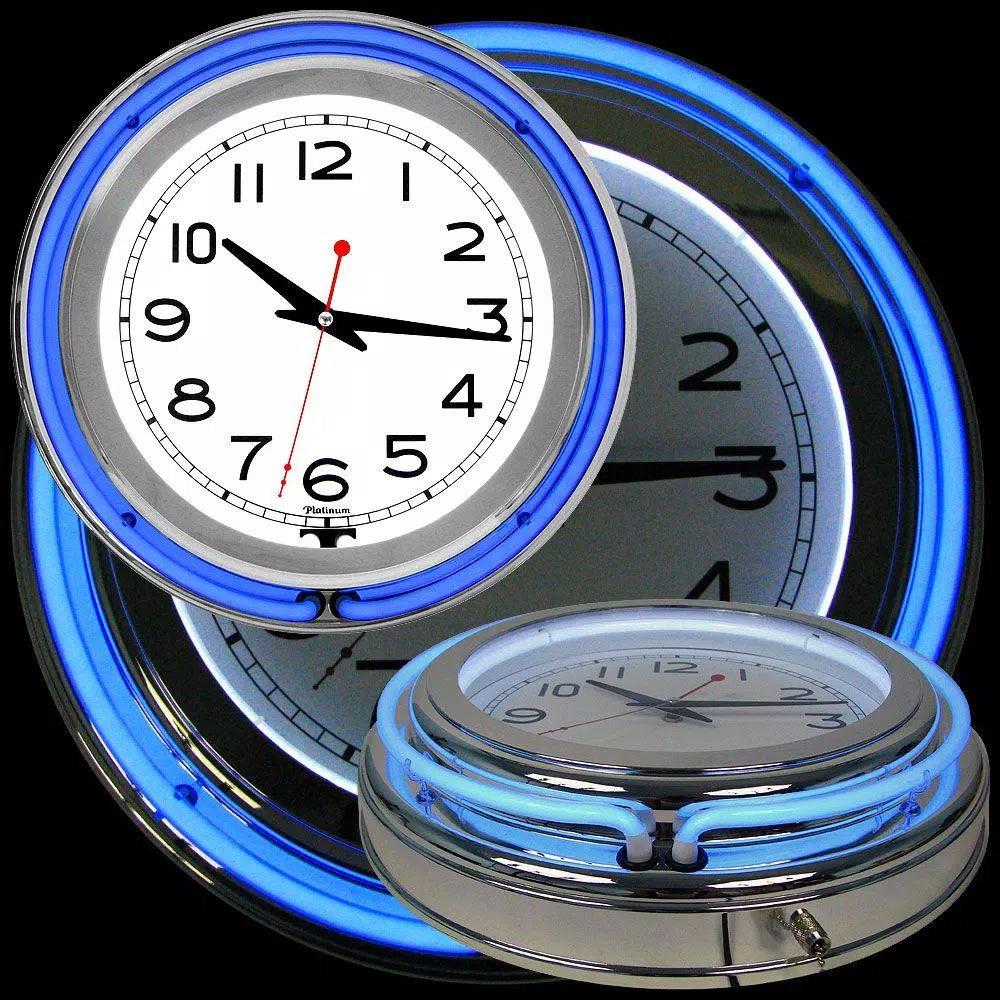 Trademark Blue Double Ring Neon Wall Clock - 14 in. Retro Chrome Design