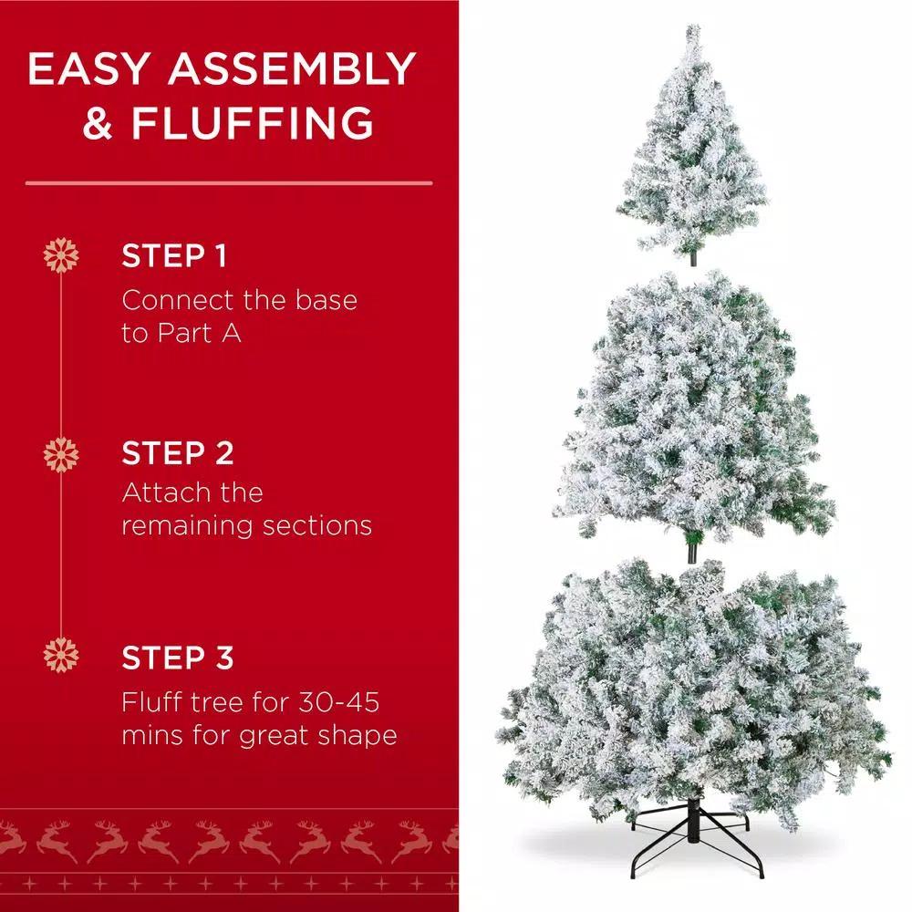 Best Choice Products 7.5 ft. Pre-Lit Flocked Artificial Christmas Tree with 550 Warm White Incandescent Lights