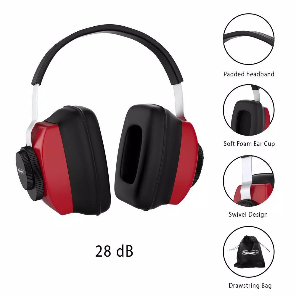 Stalwart Red/Black Over-Ear Hearing Protection Ear Muffs, 28dB NRR