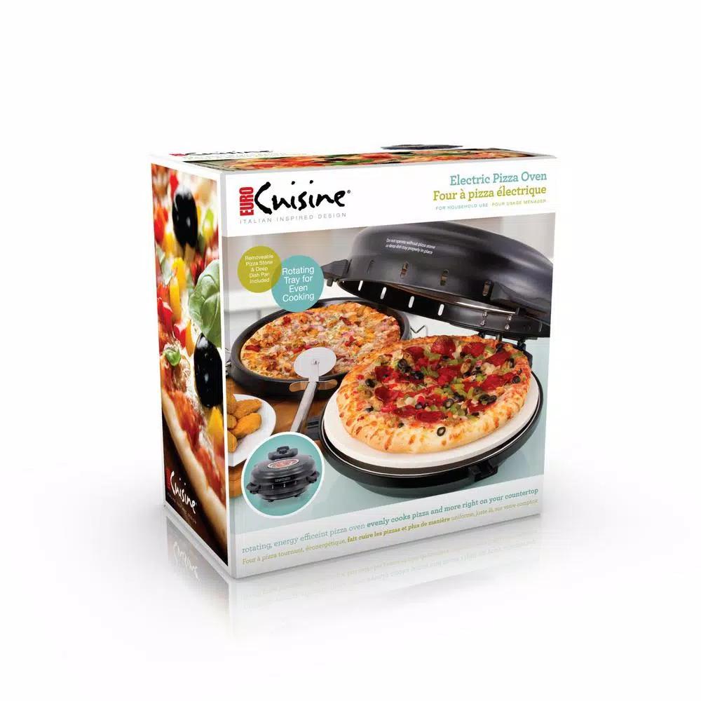 Euro Cuisine 12 in. Black Electric Pizza Maker with Rotating Tray and Lid