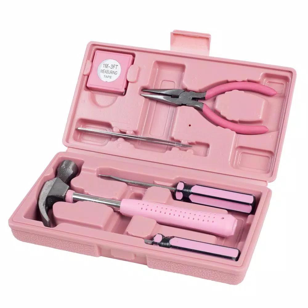 Stalwart 9-Piece Pink Household Hand Tool Set with Carrying Case