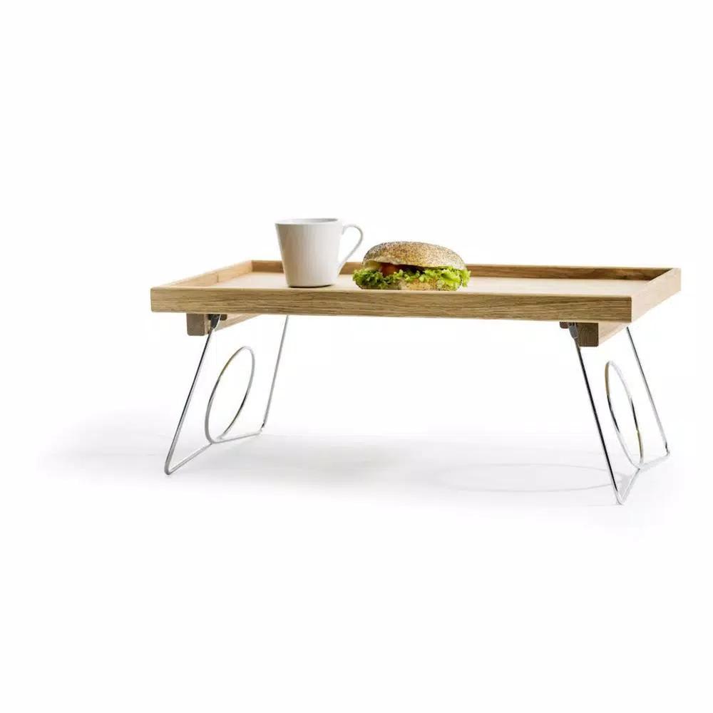 Sagaform Nature Solid Oak Bed Tray with Stainless Steel Folding Legs