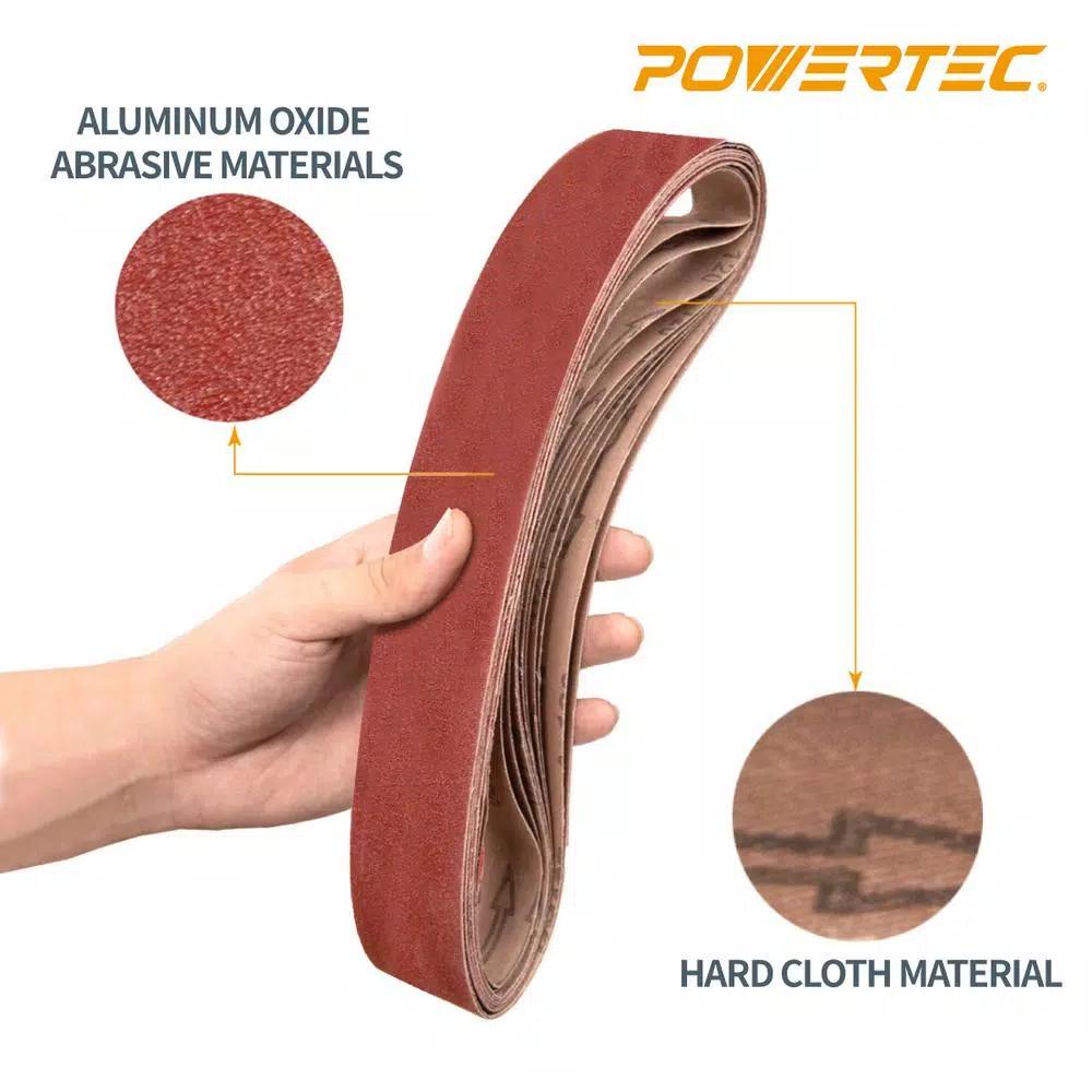 POWERTEC 2 in. x 42 in. 240 Grit Aluminum Oxide Sanding Belts, 10-Pack