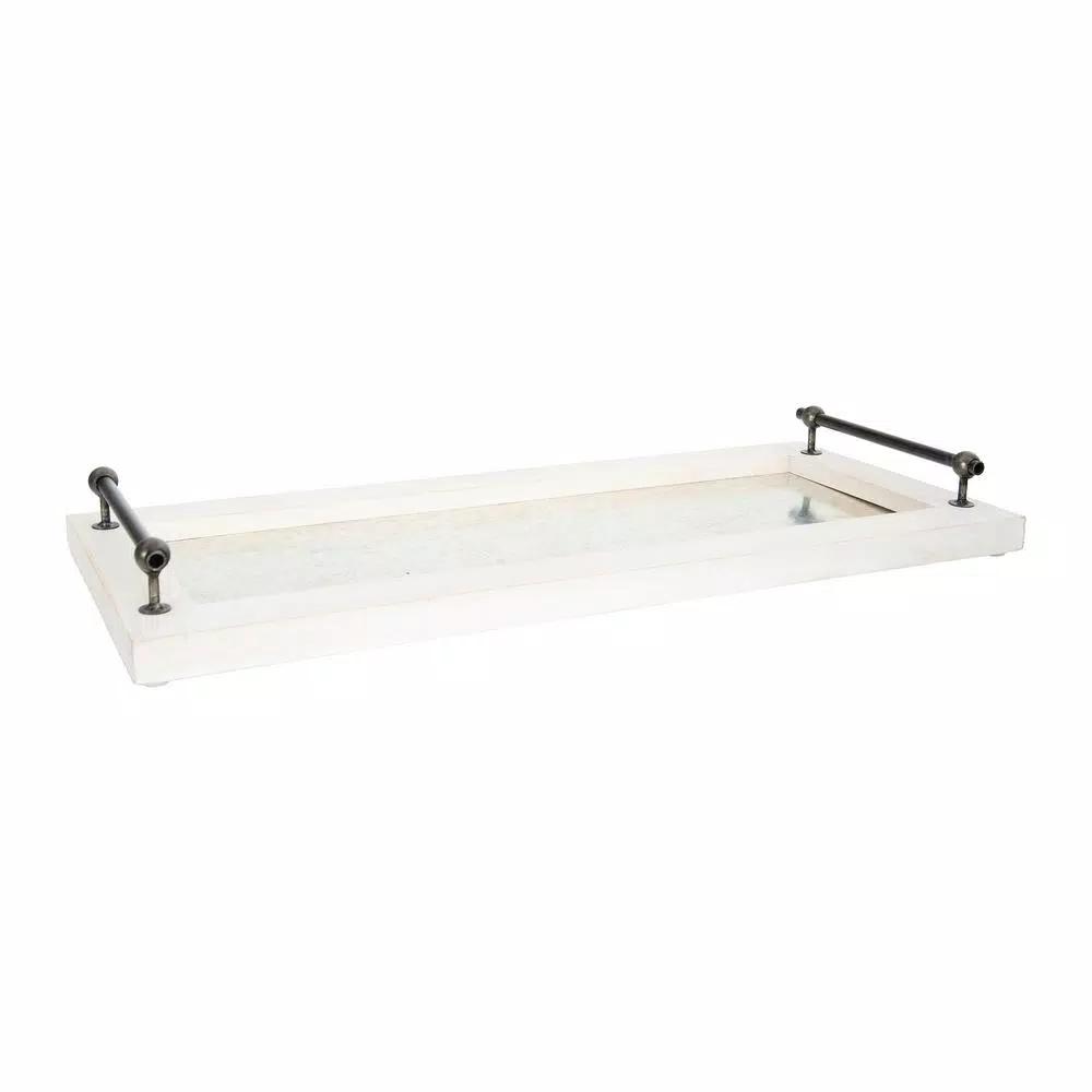3R Studios Classic Distressed Wood Decorative Tray with Metal Handles, Rectangle