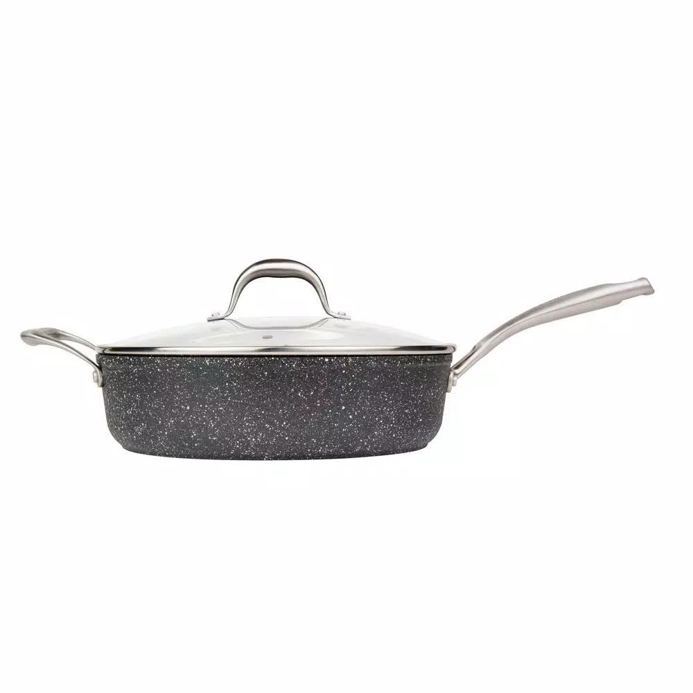 MasterPan Granite Ultra 5 qt. Cast Aluminum Nonstick Saute Pan with Glass Lid, Black