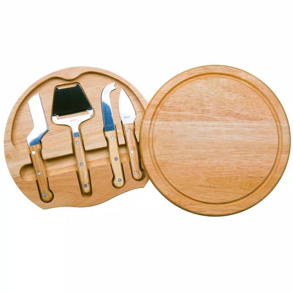 Legacy Circo by Picnic Time Rubberwood Cheese Board and 4-Piece Stainless Steel Tool Set