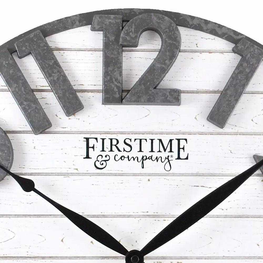 FirsTime & Co. Sawyer Shiplap Wall Clock, 18-in Round Rustic Farmhouse Decor