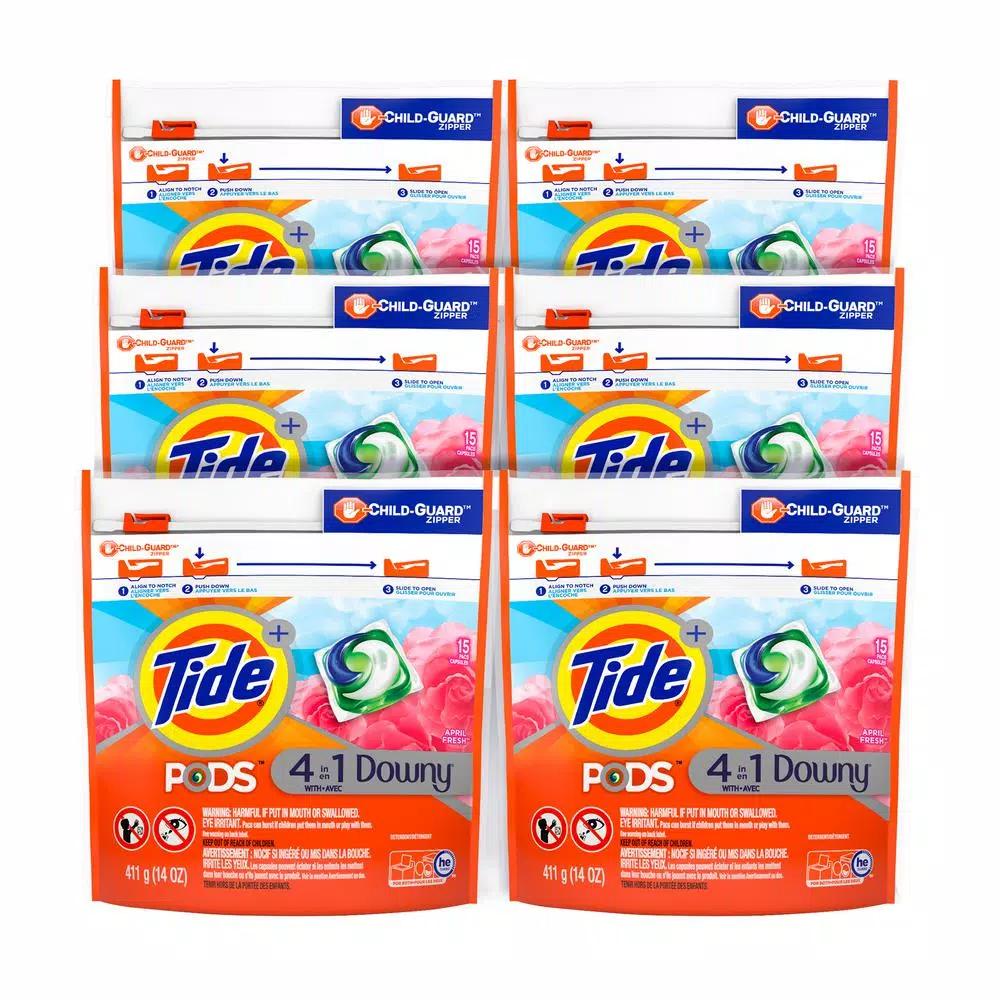 Tide PODS plus Downy April Fresh Scent Laundry Detergent Pods, 15-Count (6-Pack)
