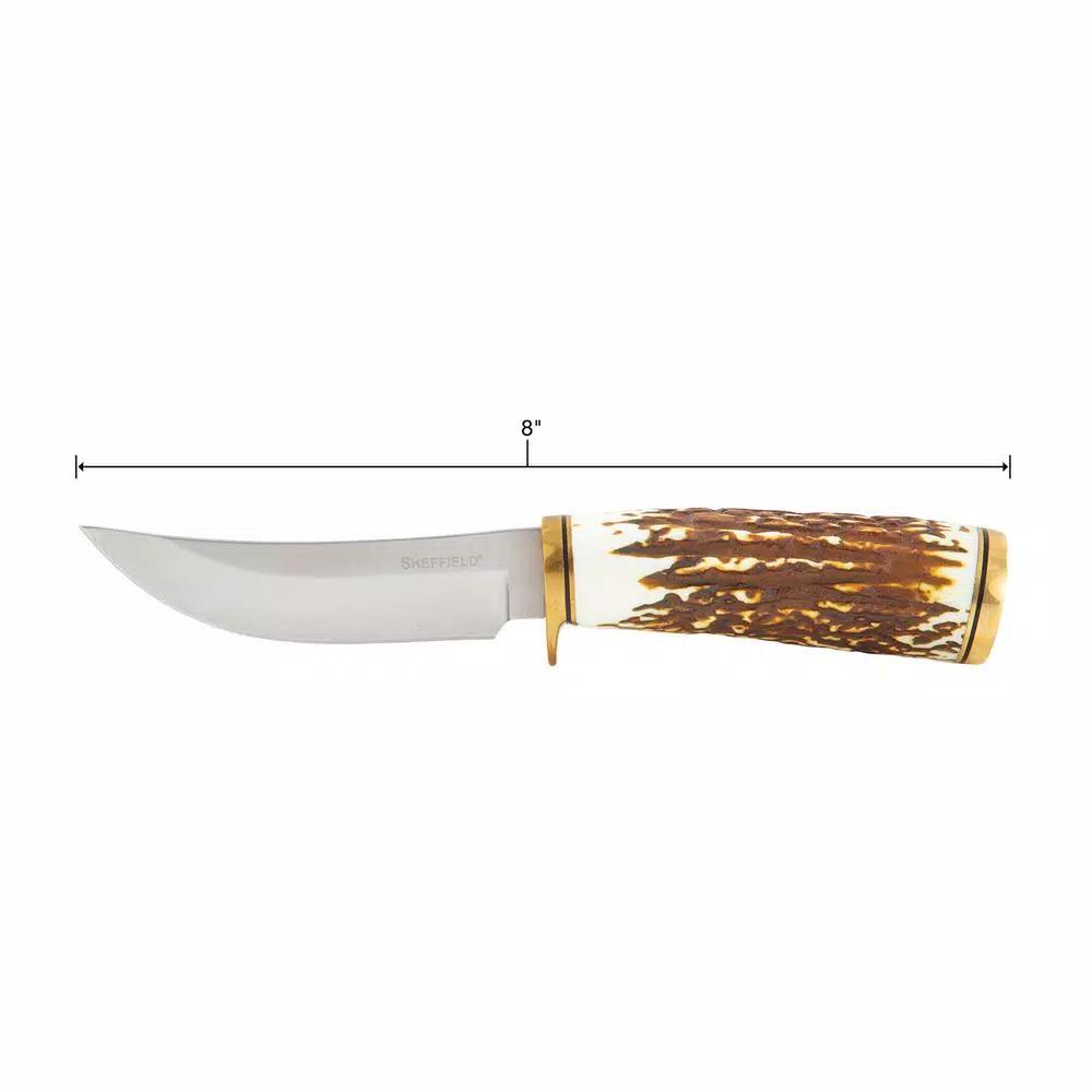 Sheffield Stag Series Heard 4 in. Trailing Point Fixed Blade Hunting Knife