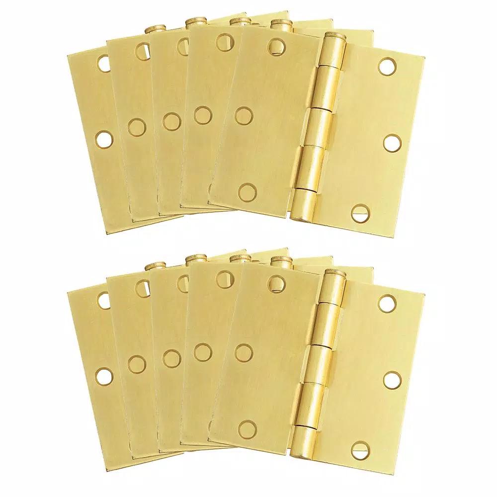Design House 3.5 in. Square Corner Door Hinge, Satin Brass, 10-Pack