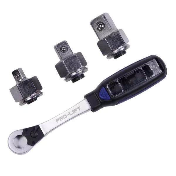 Pro-Lift MPS01001 3-in-1 Go-Through Ratchet Set with 1/4 in., 3/8 in., and 1/2 in. Drive Adaptors