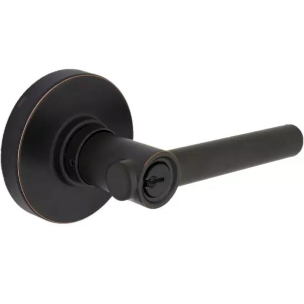 Defiant Highland Aged Bronze Keyed Entry Door Lever with Round Rose