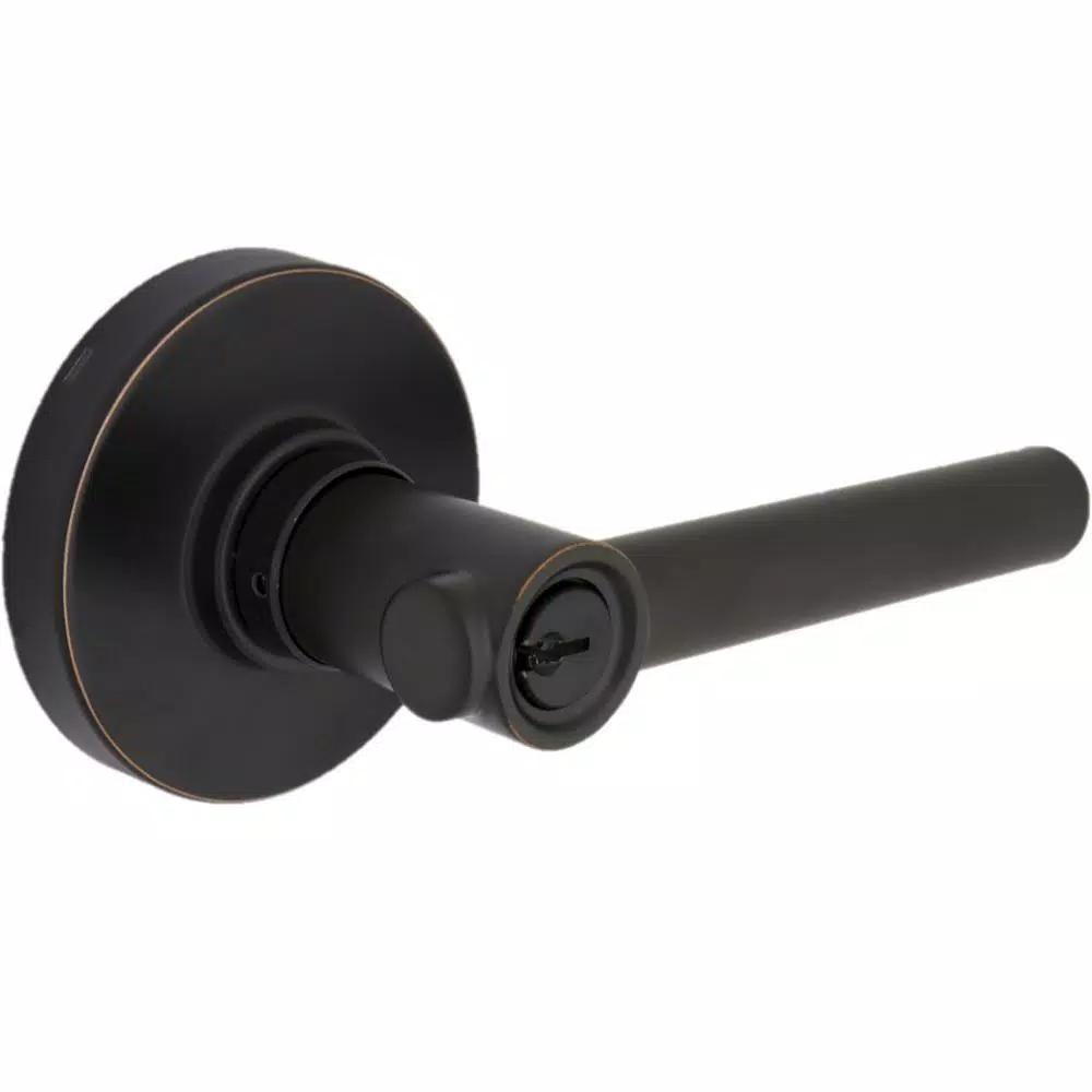 Defiant Highland Aged Bronze Keyed Entry Door Lever with Round Rose