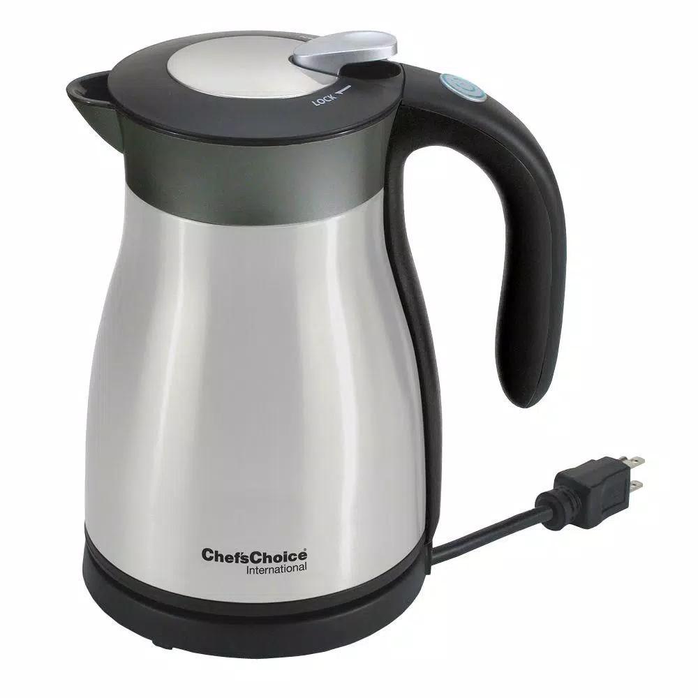 Chef'sChoice International 6-Cup Black Stainless Steel Keep Hot Thermal Electric Kettle, 1500W