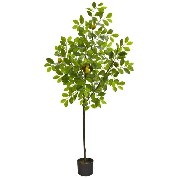 Nearly Natural 61 in. Artificial Lemon Tree with Planter