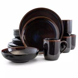 Elama Midnight Beach 16-Piece Metallic Black Stoneware Dinnerware Set, Service for 4 thumbnail 1