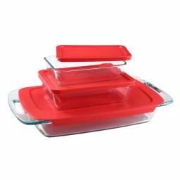 Pyrex Bake N Store 6-Piece Glass Bakeware and Storage Set with Red Lids thumbnail 3