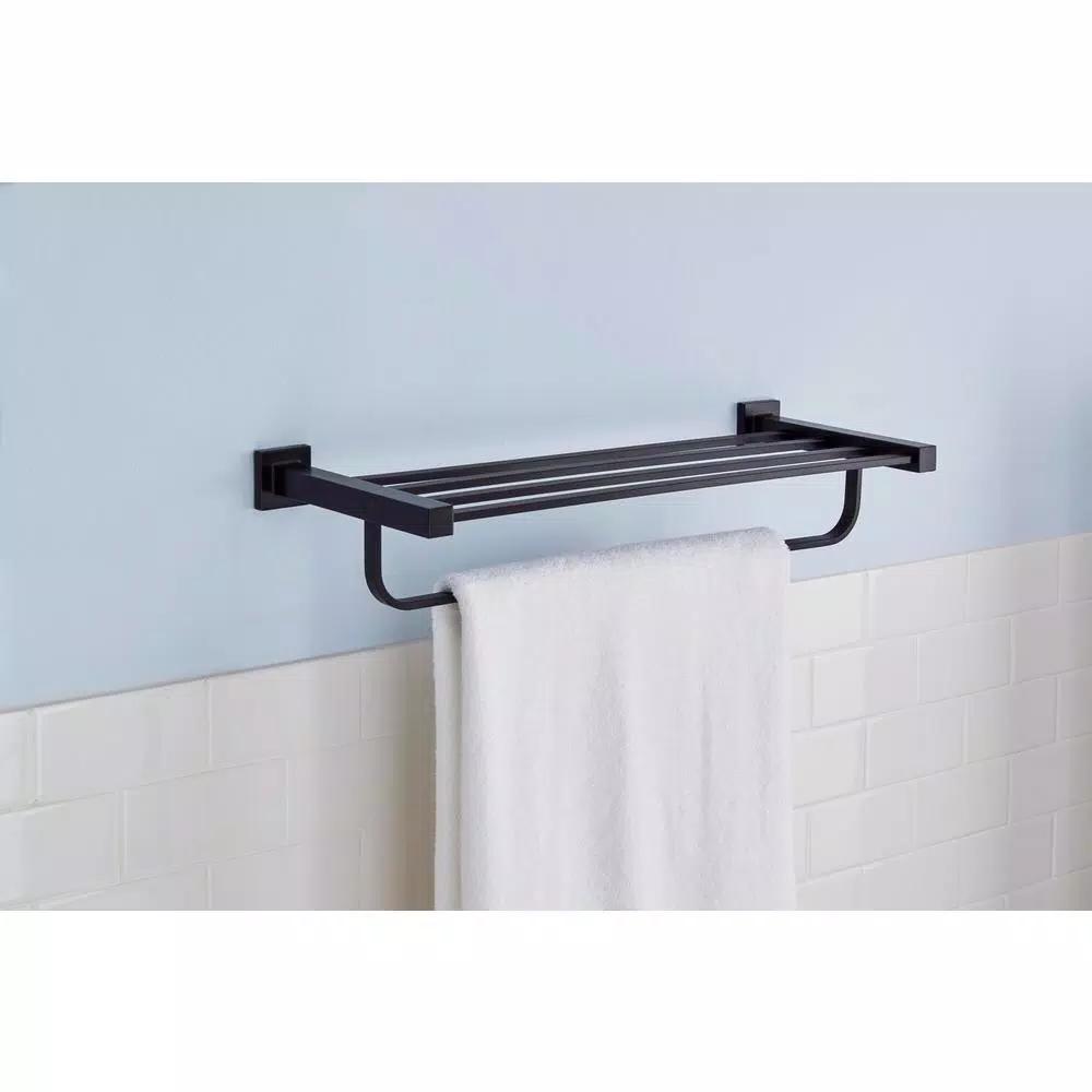 Glacier Bay Farrington 21 in. Wall Mount Towel Rack with Shelf and Bar, Matte Black