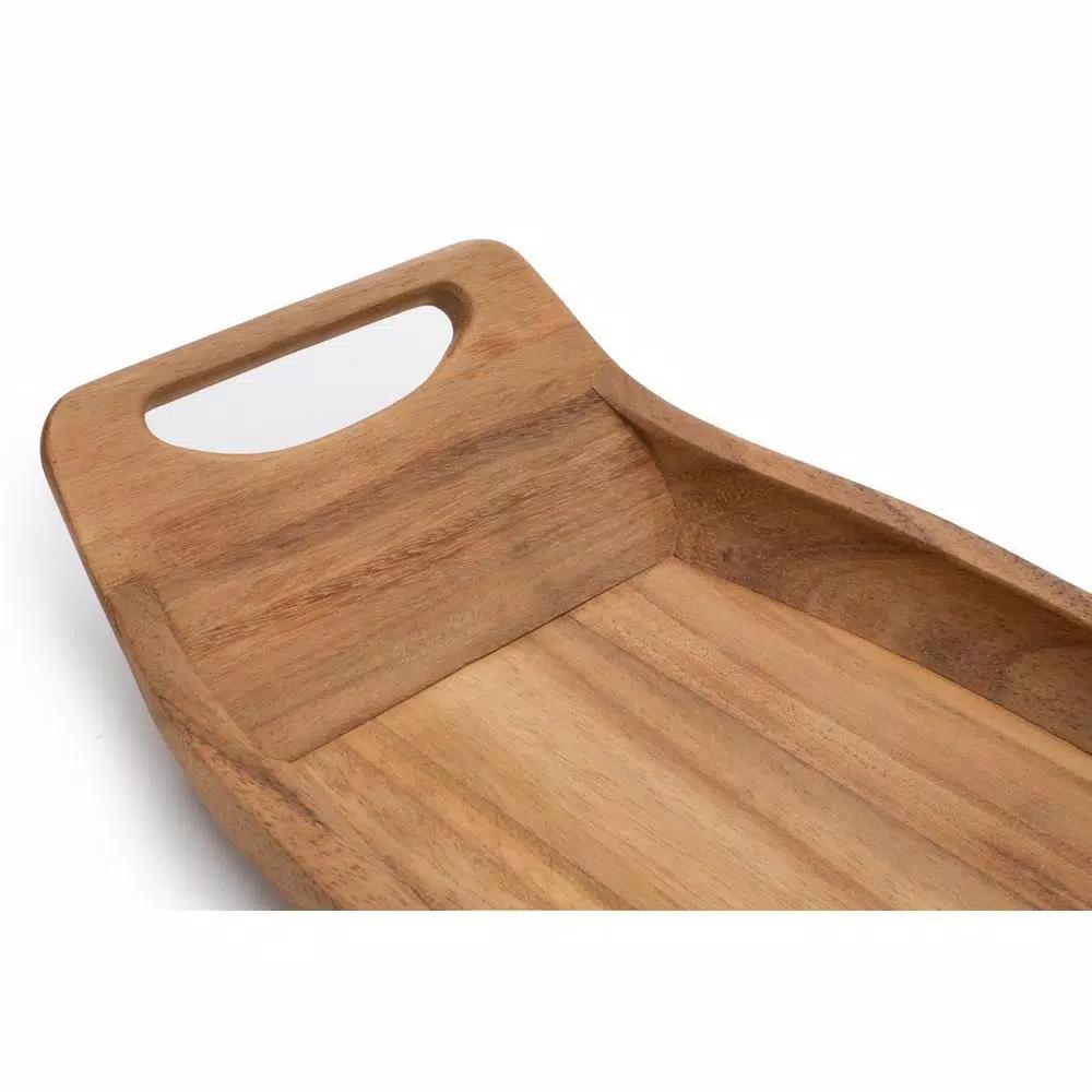 Ironwood Gourmet Norwegian Saddle Acacia Wood Serving Tray with Handles